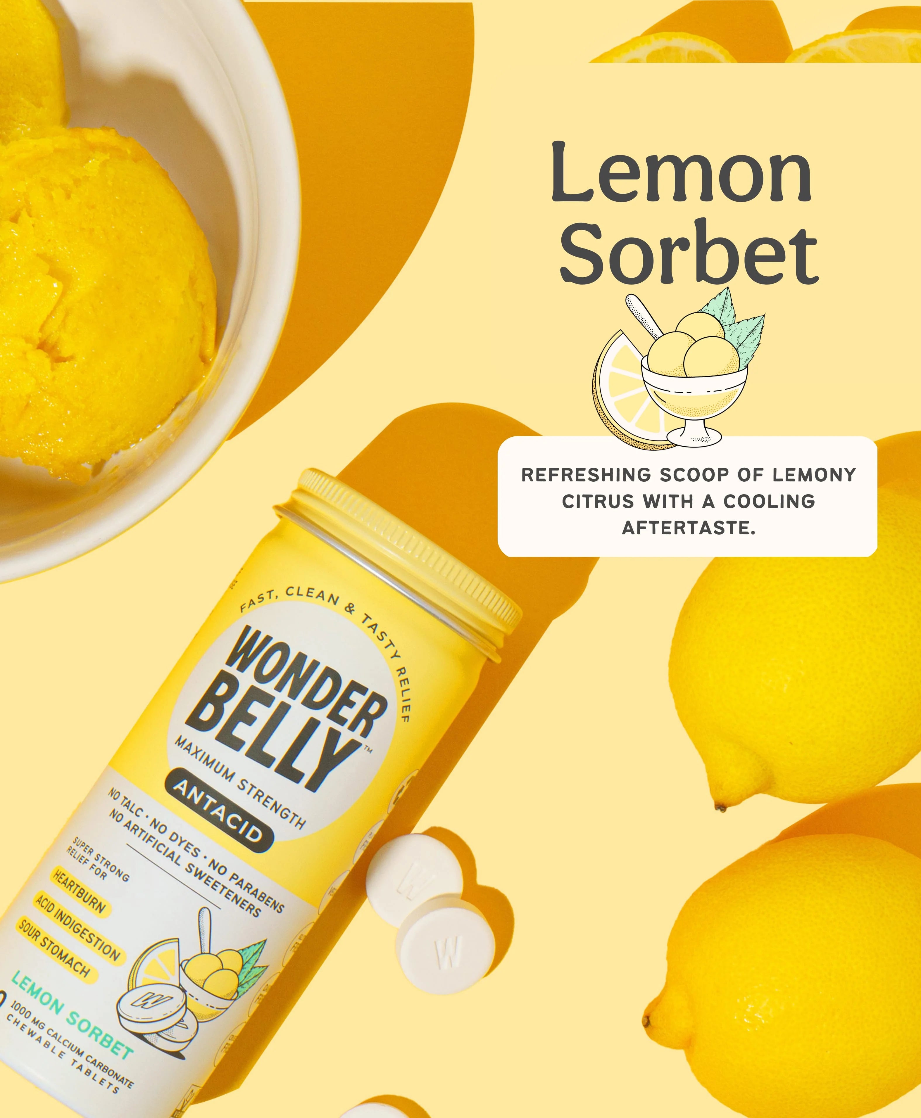 Natural Antacid Tablets Lemon Sorbet Flavor